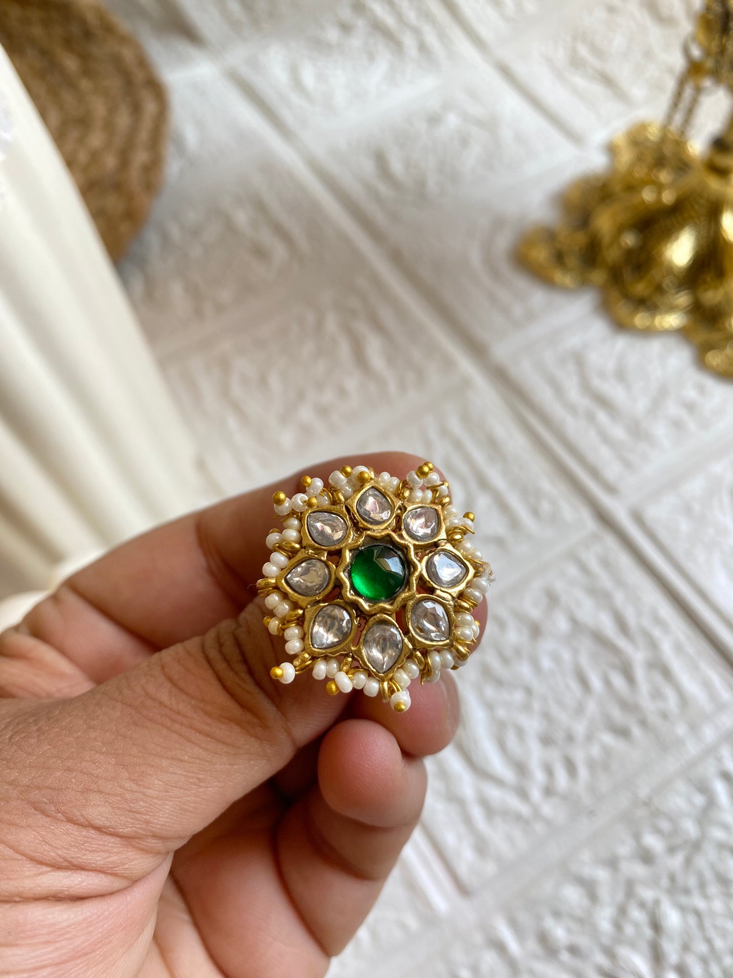 Kundan Pearl Adjustable Size Ring