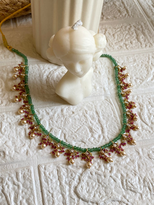 Classy Pachi Kundan Green Pearl Neckpiece