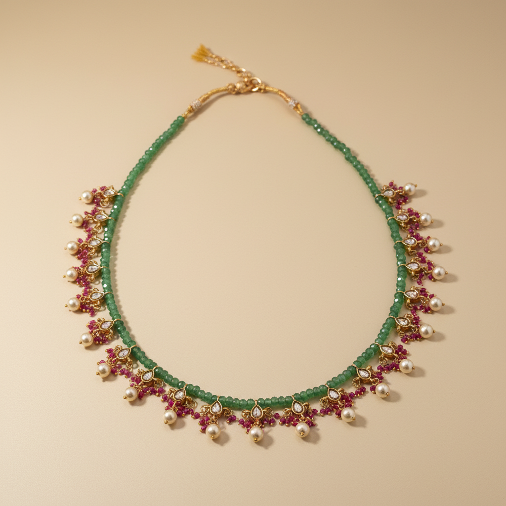 Classy Pachi Kundan Green Pearl Neckpiece