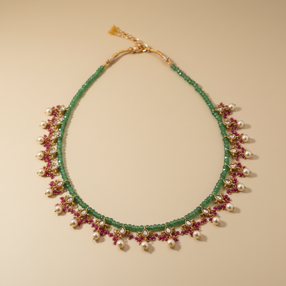 Classy Pachi Kundan Green Pearl Neckpiece