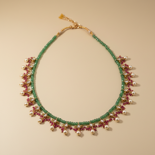 Classy Pachi Kundan Green Pearl Neckpiece