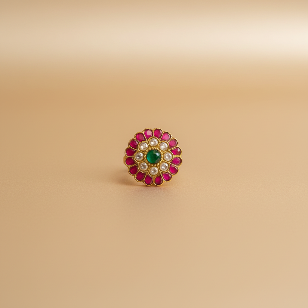 South Indian Vibe Kemp Stone adjustable size Ring
