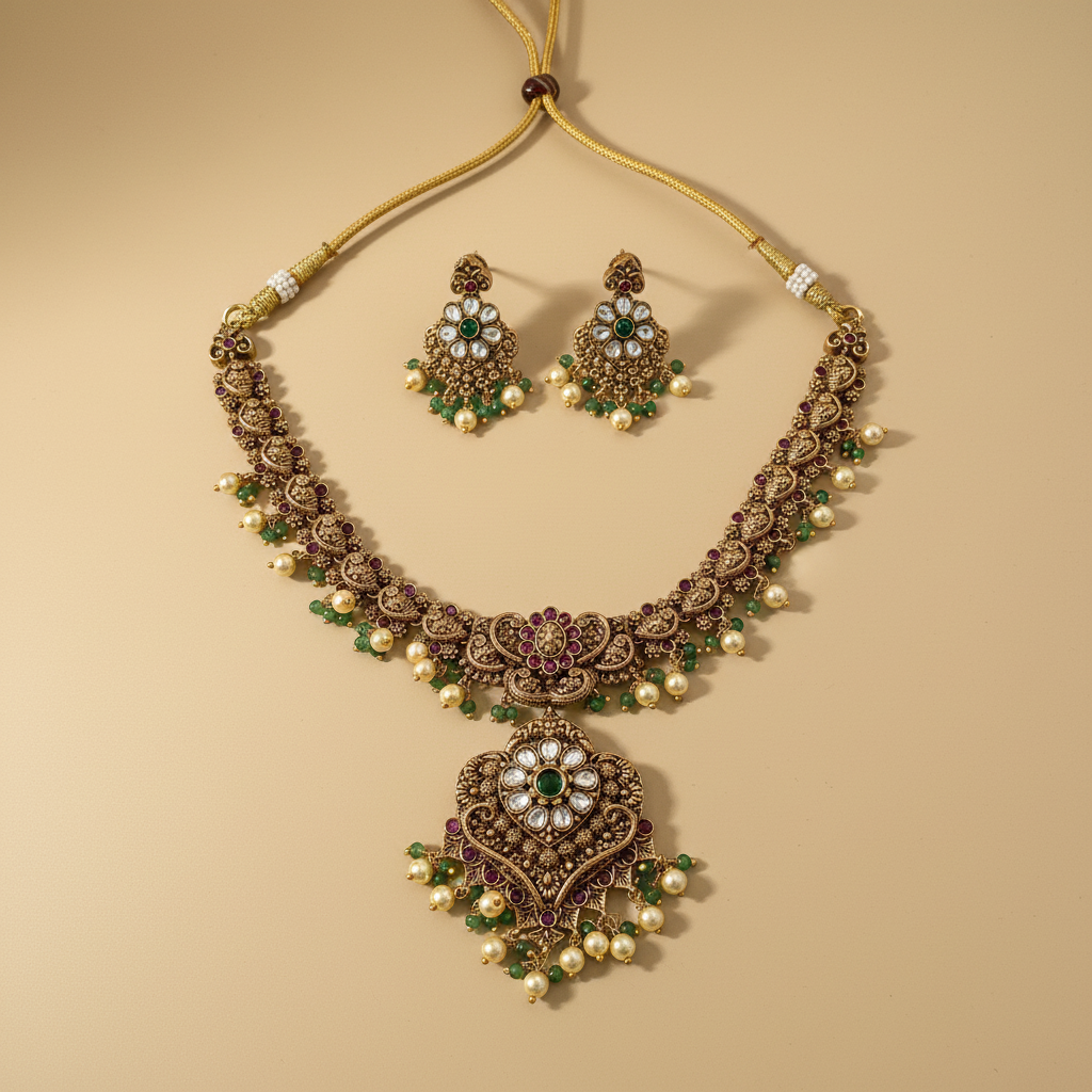 Signature Kundan Antique necklace set
