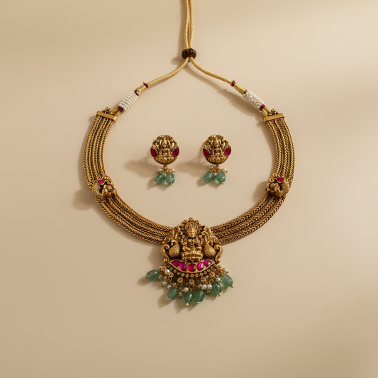 Kemp Stone Gold Plated Antique Necklace Set