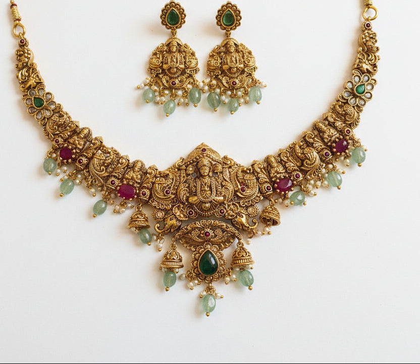 Kemp Stone Gold Plated Antique Necklace Set