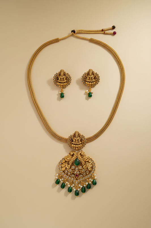 Kundan Stone Gold Plated Antique Necklace Set