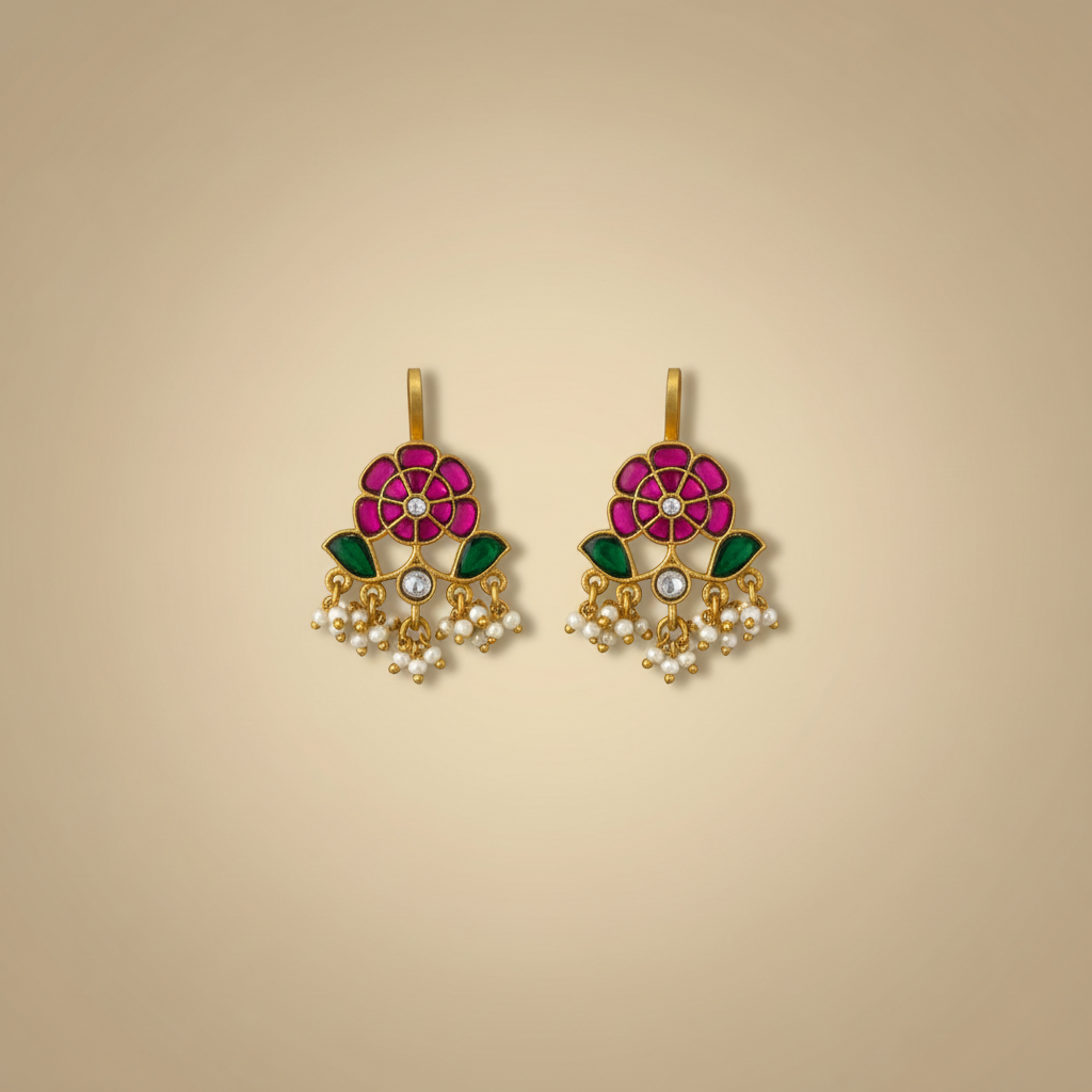 Kemp Stone Pearl Bugadi Earrings