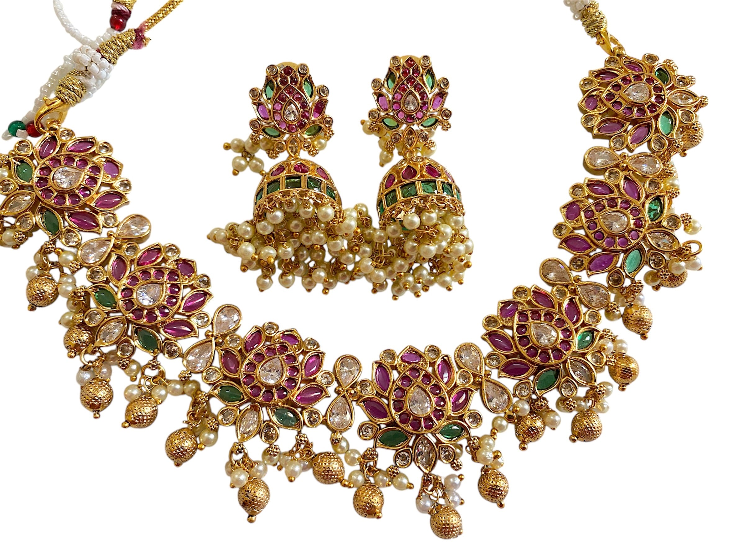 Sindhoori Moissanite Polki Necklace Set With Earrings