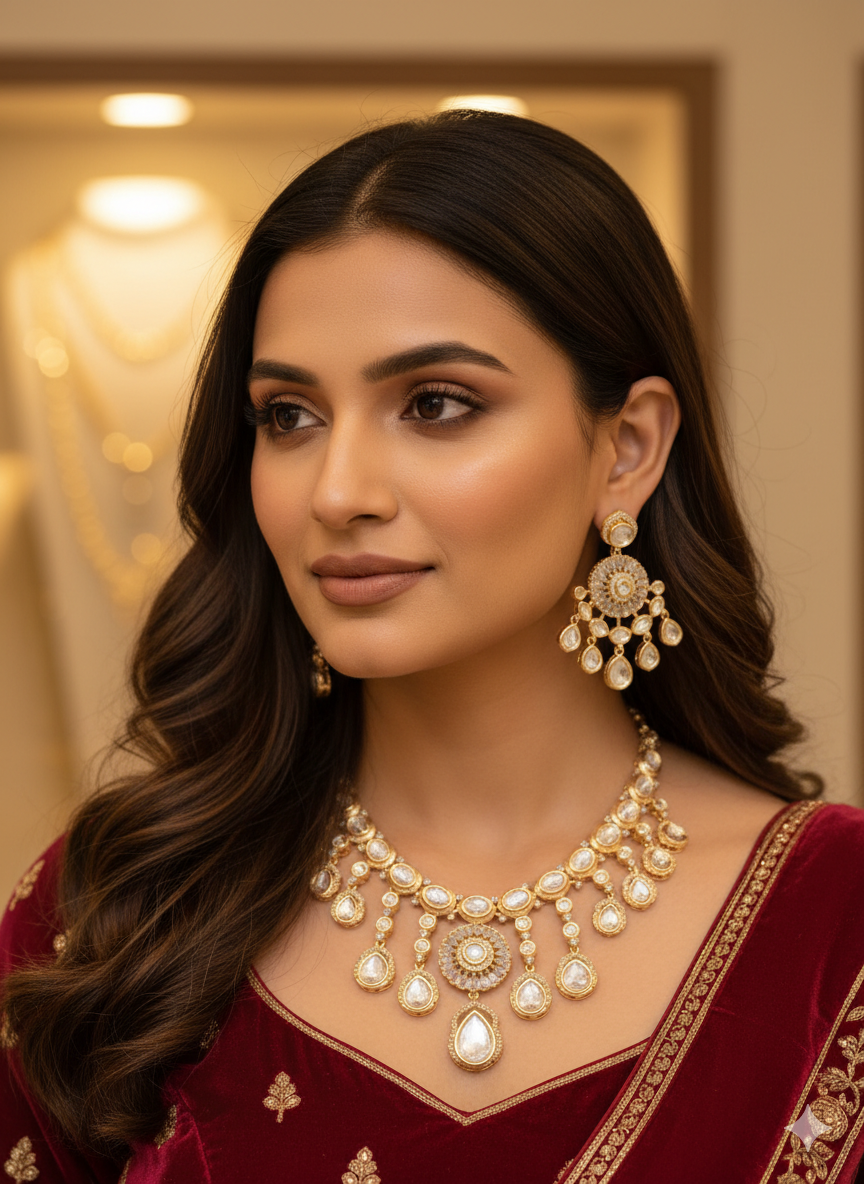 Statement Moissanite Polki Necklace Set