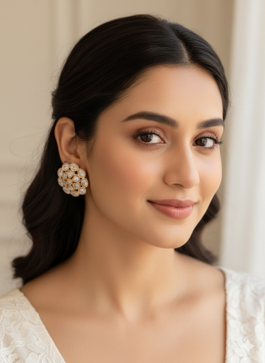 Floral Moissanite Polki Studs Earrings