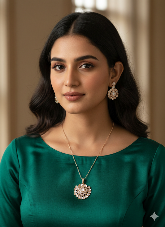 Moissanite Polki Neckchain Earrings Set