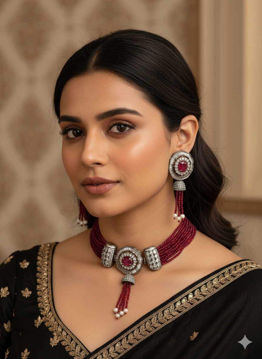Celebrity Styled Maroon Choker set