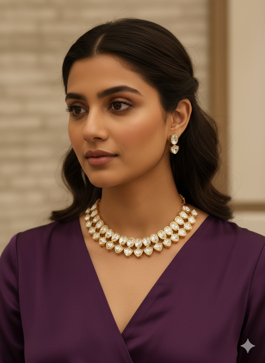 Signature Moissanite Polki Necklace Set