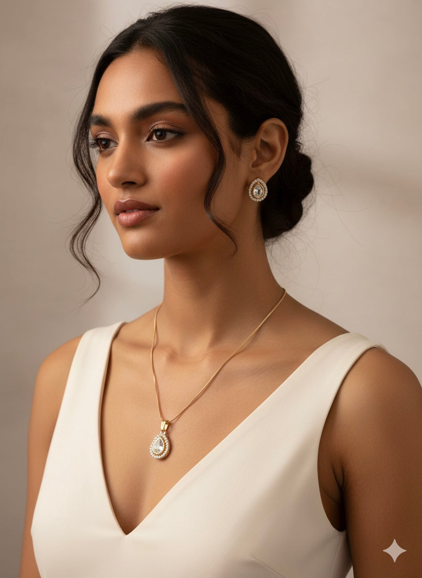 Regal Statement Moissanite Polki Pendant Earrings Set