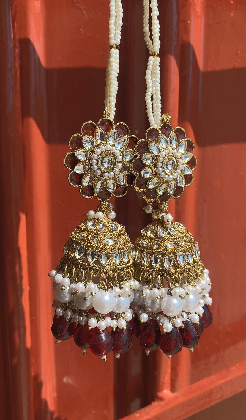 "Lehariya" Kundan Pearl Gold-plated Jhumka with Earchain