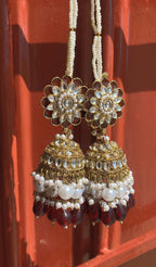 "Lehariya" Kundan Pearl Gold-plated Jhumka with Earchain