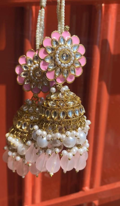 "Lehariya" Kundan Pearl Gold-plated Jhumka with Earchain
