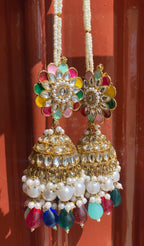 "Lehariya" Kundan Pearl Gold-plated Jhumka with Earchain
