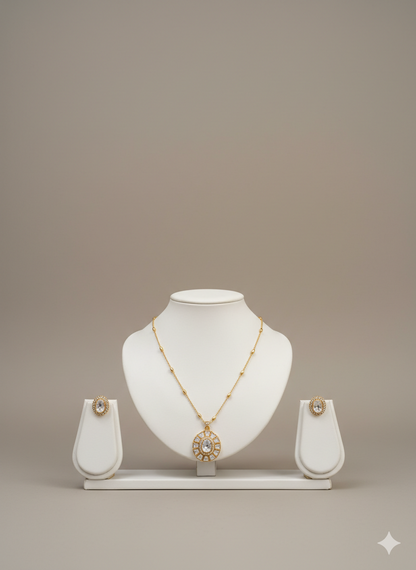 Regal Statement Moissanite Polki Pendant Earrings Set