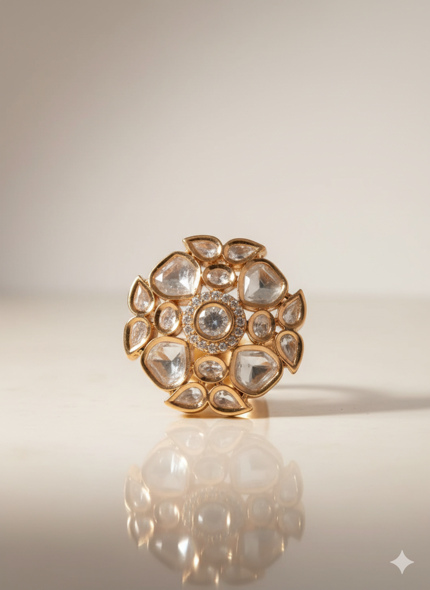 Regal Statement Moissanite Polki Ring