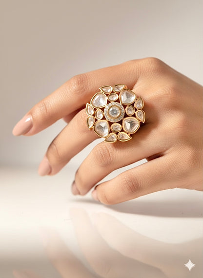 Regal Statement Moissanite Polki Ring