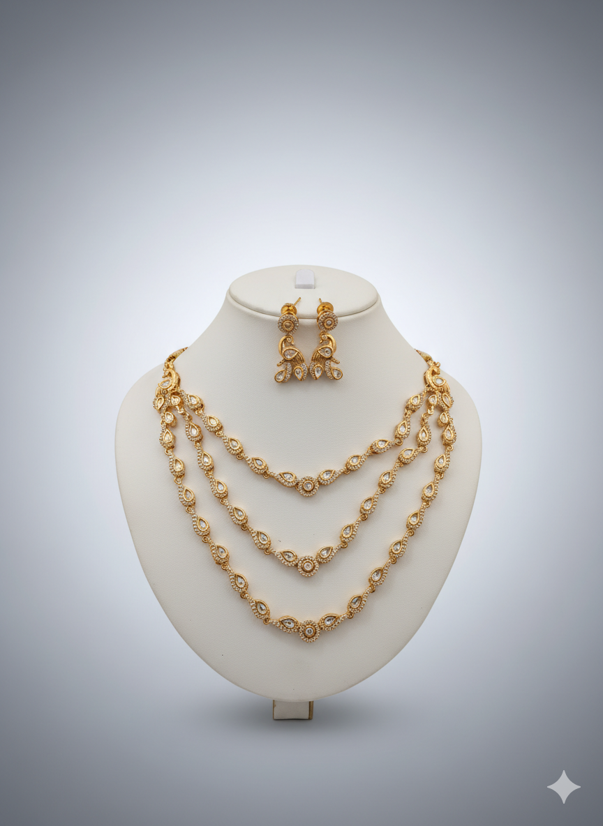 Statement 3 layered Moissanite Necklace Set