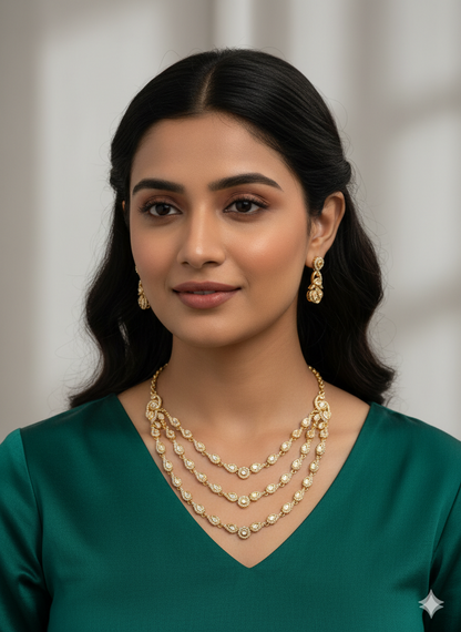 Statement 3 layered Moissanite Necklace Set