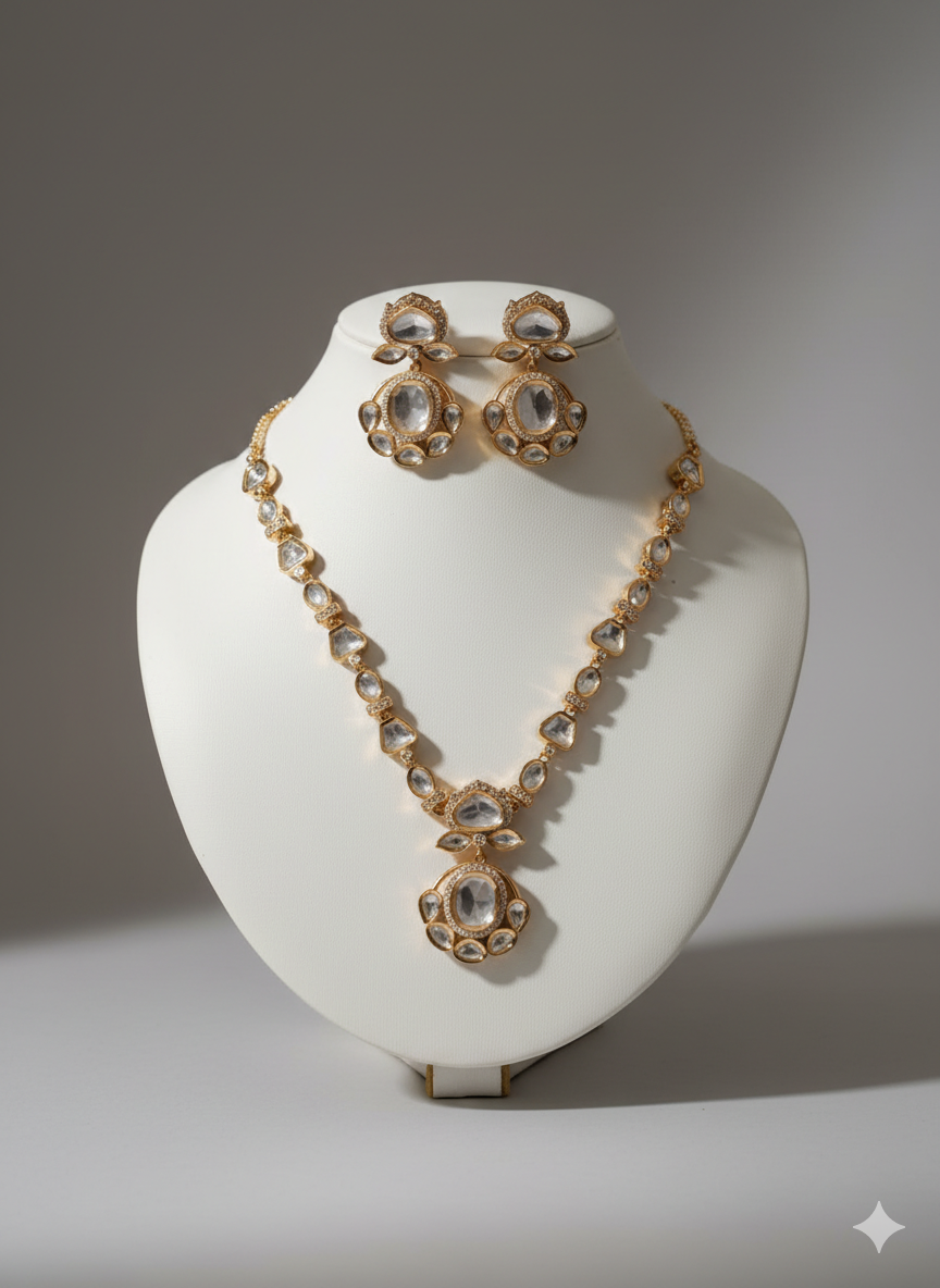 Statement Moissanite Necklace Earrings set