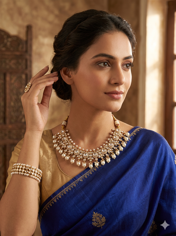 Signature Moissanite Polki Necklace with Jhumka Set