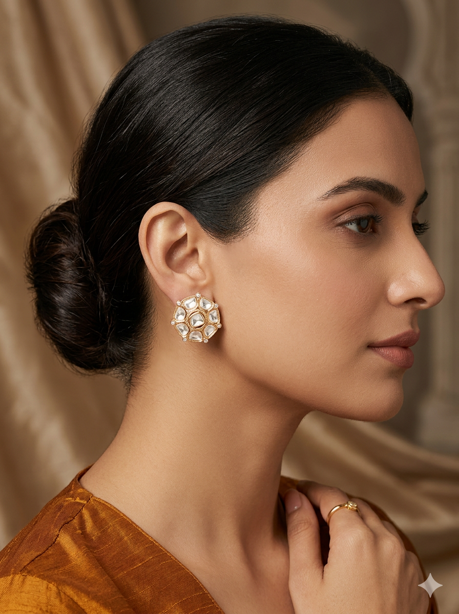 Signature Moissanite Polki Studs Earrings