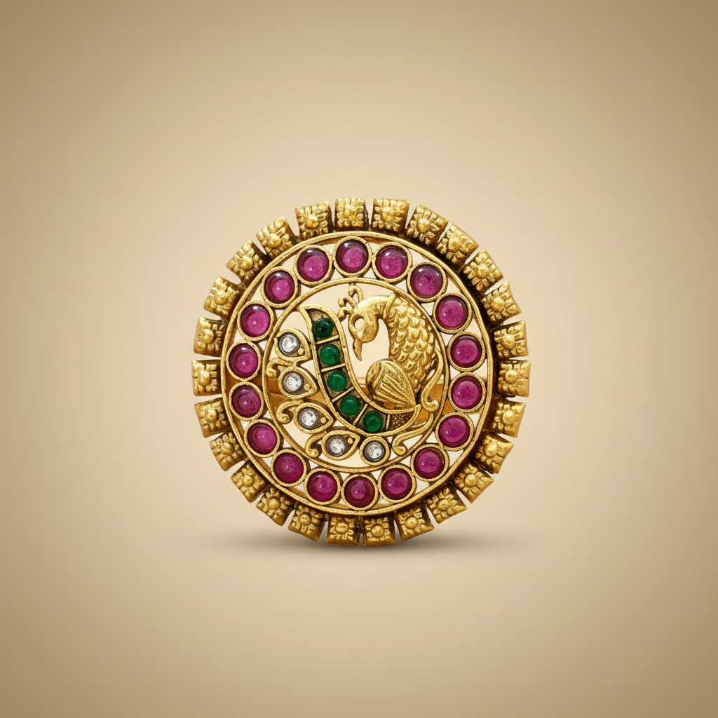kemp Stone Studded Temple Adjustable Size Ring