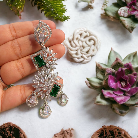 American Diamond Silver Plated Dangler Earrings