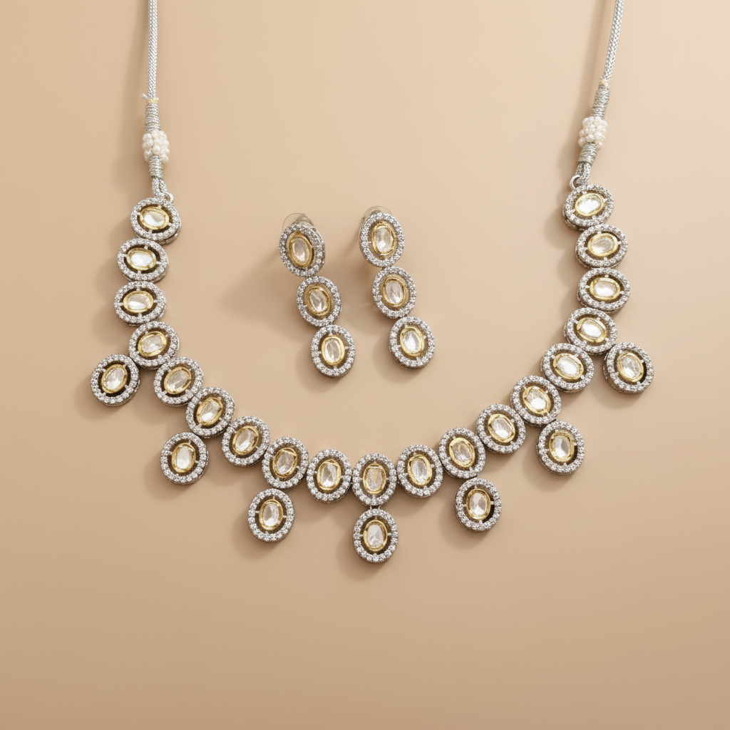 Moissanite Kundan Zircon Studded Necklace Set