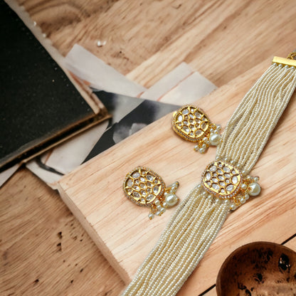 Celebrity Inspired Kundan Polki Pearl Necklace Set