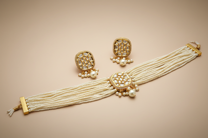 Celebrity Inspired Kundan Polki Pearl Necklace Set