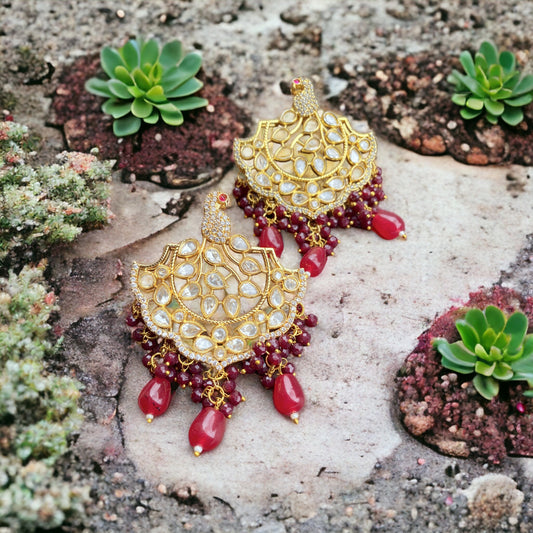 Polki Real Moissanite Maroon Beads Earrings