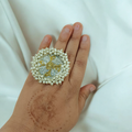 Statement Oversized Pearl Chakra Silver Pearl Ring