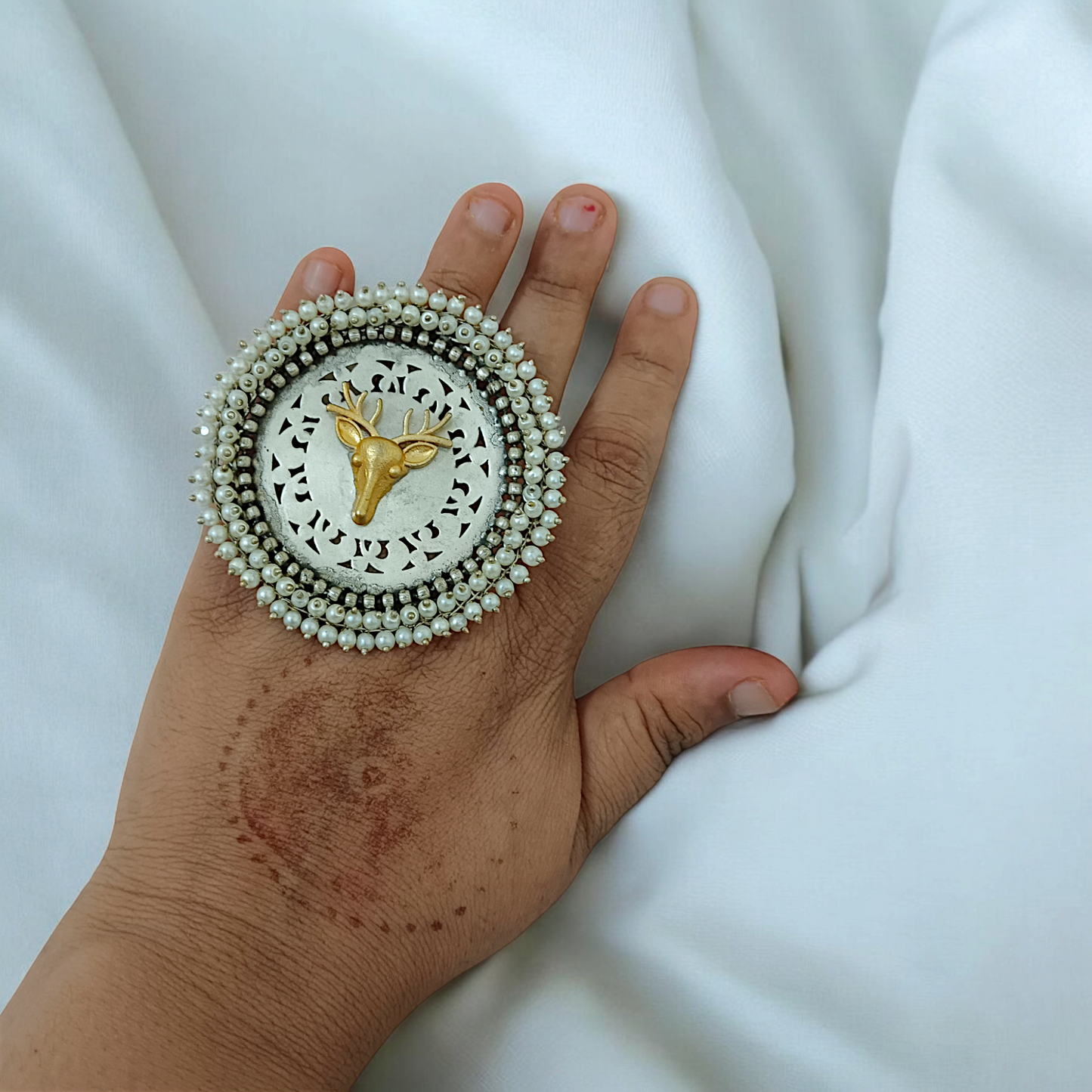 Statement Oversized "Hirni" Silver Pearl Ring