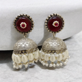 Malabar Marron Glass Stone Pearl Drop Jhumka
