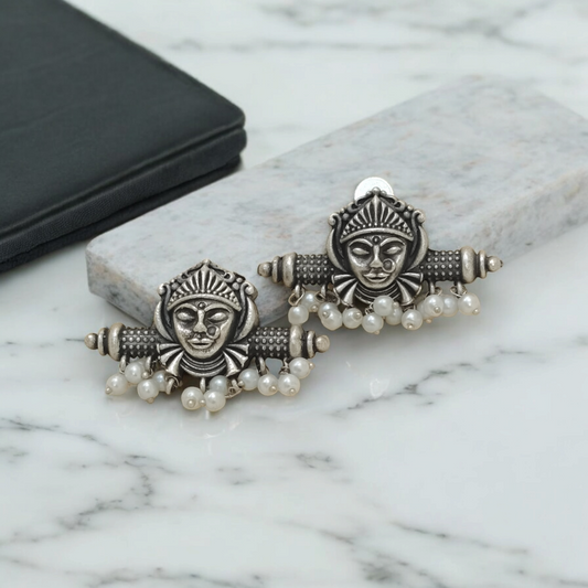 Durga Idol Silver Stud Earrings