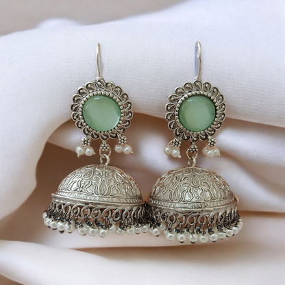 Mint Stone Hook Medium Size Jhumka