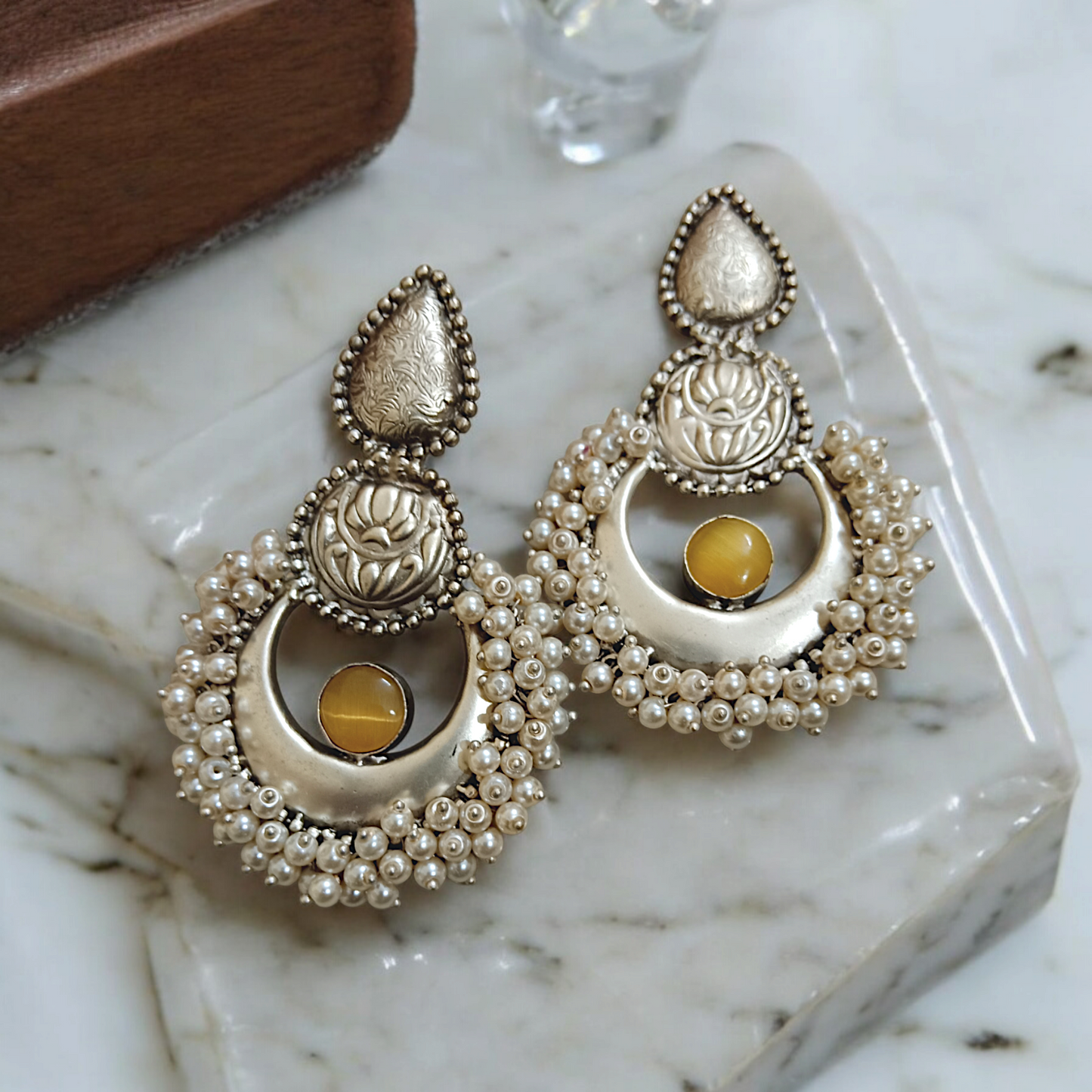 Sapphire Stoned Silver Chandbali