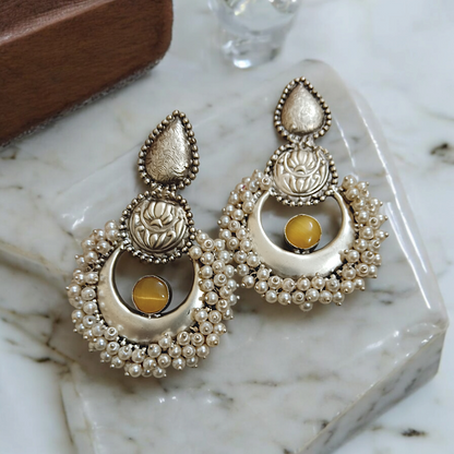 Sapphire Stoned Silver Chandbali