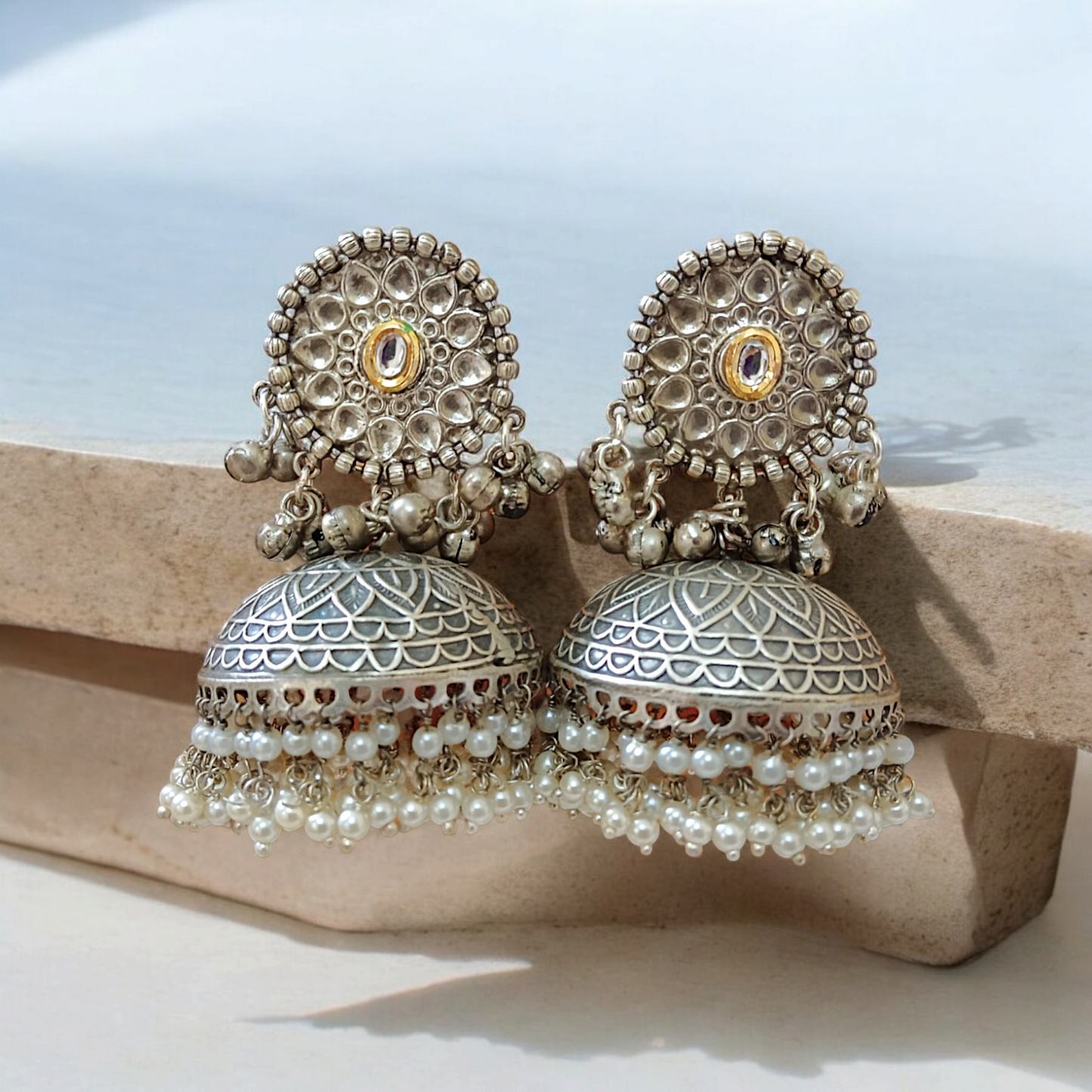 Jhanjaar Silverlookalike Handcrafted Jhumka