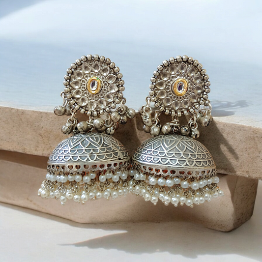 Jhanjaar Silverlookalike Handcrafted Jhumka