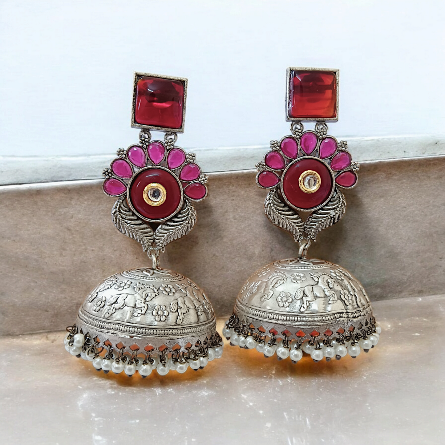 Gulab Silver Jhumka