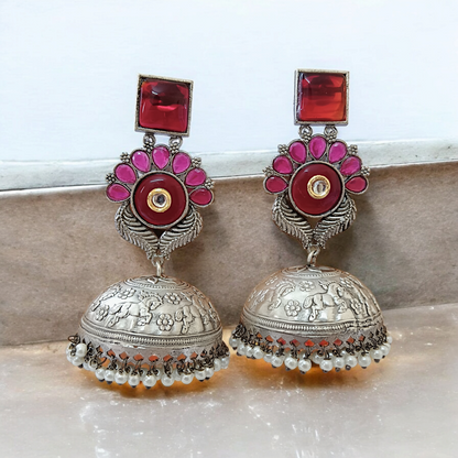 Gulab Silver Jhumka