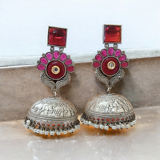Gulab Silver Jhumka