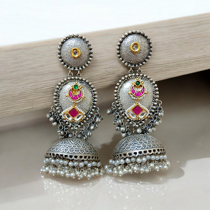 Silver Paachi Kundan Statement Long Jhumka