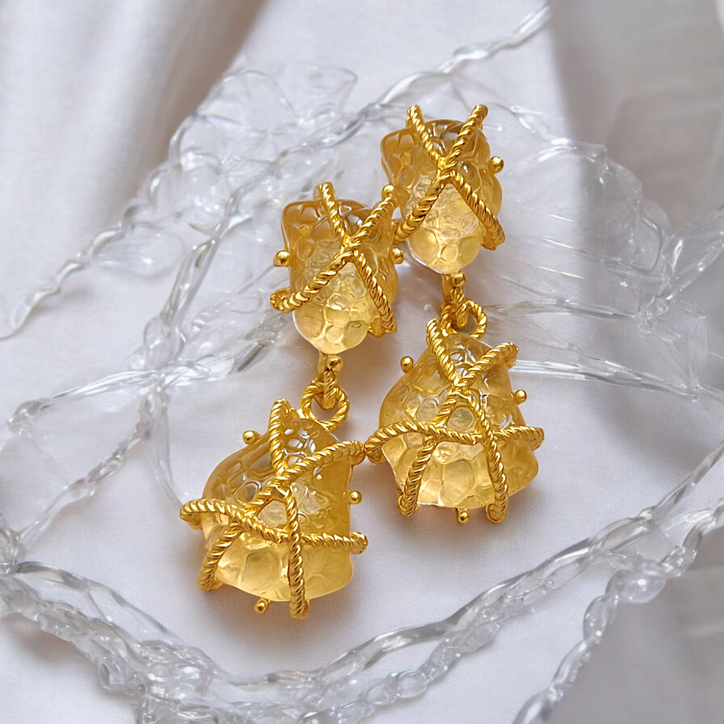 Statement Natural Citrine Yellow Stone Gold Plated Earrings